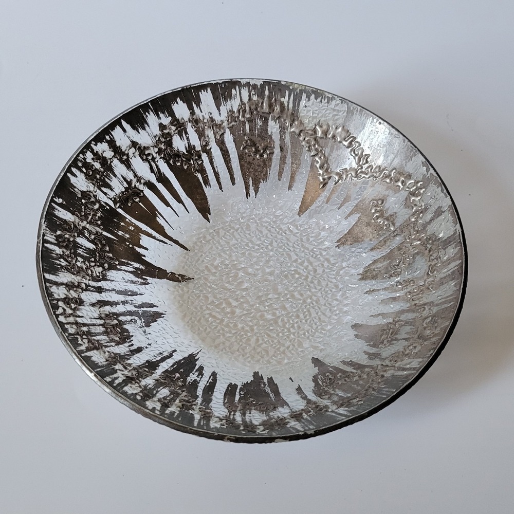 Dorothy Thorpe Vintage 60s MCM Silver Atomic Splash Round‎ Bowl 7" Retro Trinket